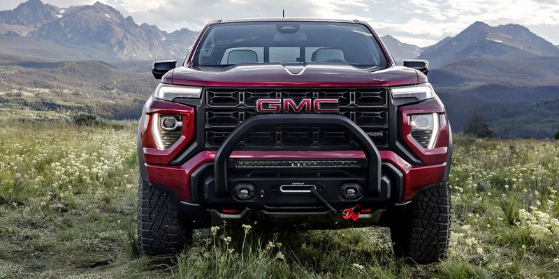 Red GMC Canyon front view
